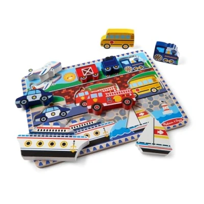 Afbeelding van Melissa &amp; Doug Grote puzzel van hout, voertuigen, cadeau voor kinderen 2, 3, 4 jaar, opwindend speelgoed, activiteits en ontwikkelingsspeelgoed, educatief klassiek houten speelgoed