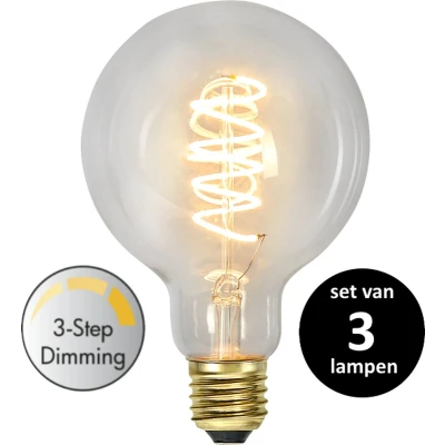 Afbeelding van Star Trading LED Grote bol lamp (9,5cm) lichtbron E27 3 standen Super Warm Wit