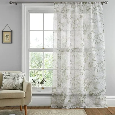 Afbeelding van Dreams &amp; Drapes Tiverton Voile gordijnen met split aan de bovenkant, 140 x 182 cm, groen