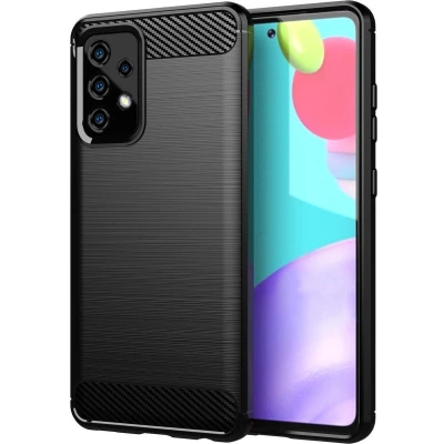 Afbeelding van Cadorabo Hoesje geschikt voor Samsung Galaxy A72 4G / 5G in Brushed Zwart Beschermhoes van flexibel TPU siliconen roestvrij staal carbonvezel look Case Cover