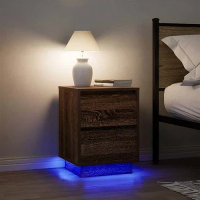 Image de VidaXL Tables de chevet avec lumières LED 2pcs chêne marron 38x34x50cm861296