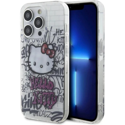 Afbeelding van Hello Kitty iPhone 15 TPU Back Cover hoesje Graffiti on bricks Wit