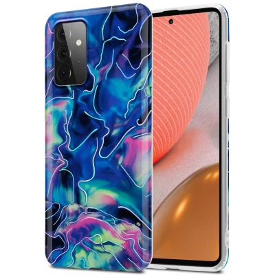 Afbeelding van Cadorabo Hoesje geschikt voor Samsung Galaxy A72 4G / 5G in Blauw Roze marmer No. 17 Beschermhoes gemaakt van TPU siliconen Case Cover met mozaïek motief