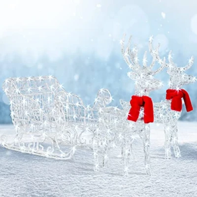 Afbeelding van KESSER® Rendier met 240 leds, slee afstandsbediening, 30 functies, wit/meerkleurig, 2 decoratieve sjaals, 24 uurs timer, kerstverlichting voor binnen en buiten