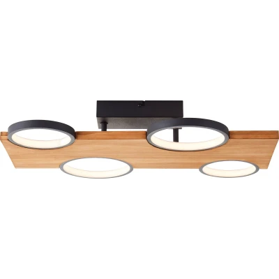 Afbeelding van Brilliant lamp Cheesy LED plafondlamp 55x35cm mat zwart/hout metaal/hout bruin 28 W geïntegreerd