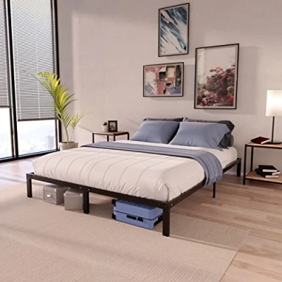 Afbeelding van Bedframe 140 x 190 cm met lattenbodem en opbergruimte poten hoogte 25 stabiele structuur, eenvoudige montage