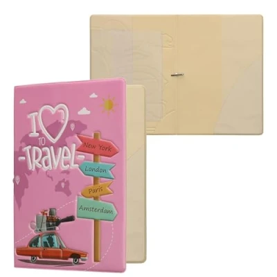 Afbeelding van kwmobile Paspoorthouder Hoesje voor paspoort en reisdocumenten Flip cover Met elastische band I Love to Travel design