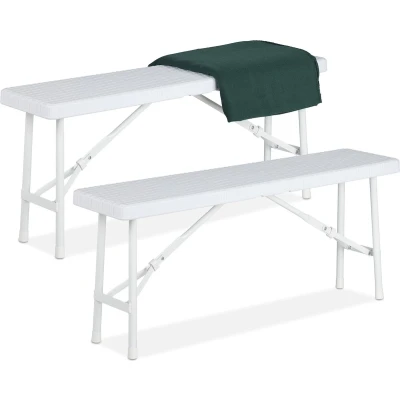 Afbeelding van Relaxdays bierbank set van 2 wit tuinbank vouwbaar kunststof ingeklapt 4x100 cm