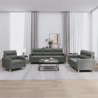 Afbeelding van vidaXL 3 delige Loungeset met kussens stof donkergrijs