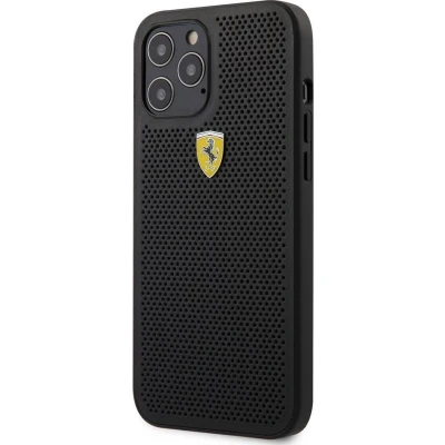 Afbeelding van iPhone 12 Pro Max Backcase hoesje Ferrari Effen Zwart Kunstleer