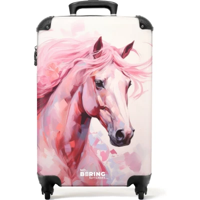 Afbeelding van NoBoringSuitcases.com® Kinderkoffer meisje Trolley roze paard 55x35x25