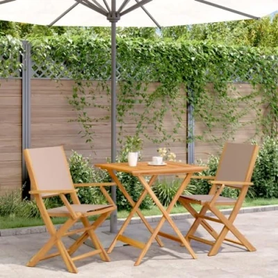 Afbeelding van vidaXL 3 delige Bistroset stof en massief hout taupe