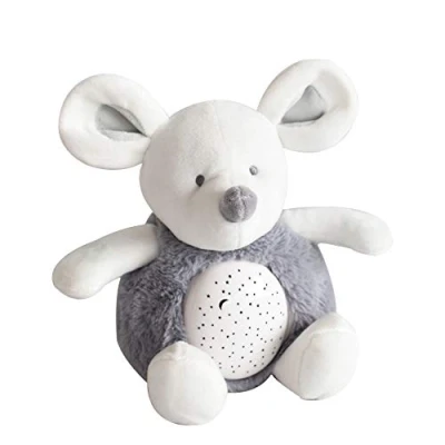 Afbeelding van Doudou et Compagnie Pluche nachtlampje voor kinderen, muis muzikaal en lichtgevend 3 lichten natuurlijke ruis 20 cm grijs DC3691