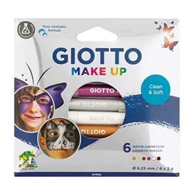 Afbeelding van GIOTTO Zachte metallic make upstiften, gemakkelijk te wassen formule, 6 verschillende kleuren, ideaal voor kinderen en feestjes