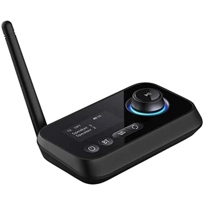 Afbeelding van auvisio Bluetooth audio adapter: 2 in 1 zender en ontvanger met 5, TOSLINK, led display (audiozender, tv adapter, Bluetooth, iPad luidspreker)