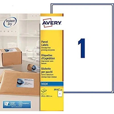 Afbeelding van AVERY Zak met 15 etiketten, 199,6 x 289,1 mm, inkjetprinter (J8167 15)