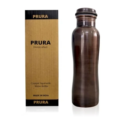 Afbeelding van PRURA Zuiver koperen waterfles met diamant Ayurveda Yoga Gezondheidsvoordelen Lekvrij 900 ml Design 13