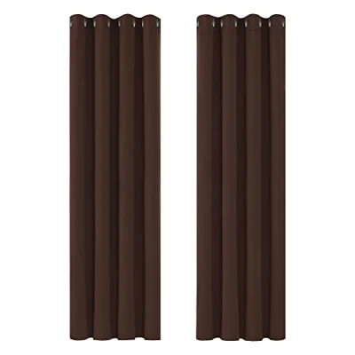 Afbeelding van Deconovo Thermo isolerende verduisteringsgordijnen, koude isolerend, modern design met oogjes, gordijnen voor jongenskamer, 140 x 200 cm (breedte hoogte), chocolade, 2 stuks