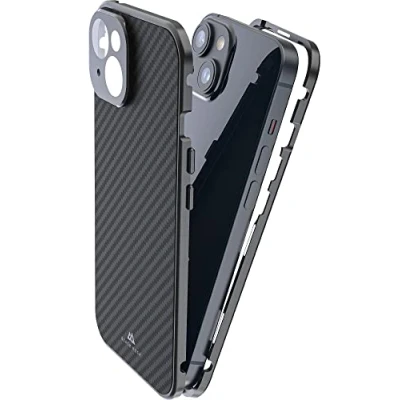 Afbeelding van Black Rock 360 graden glazen hoesje geschikt voor Apple iPhone 14 I mobiele telefoonhoes carbon achterkant (transparant met zwart frame)