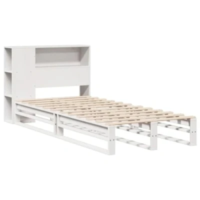 Afbeelding van vidaXL Bed met boekenkast zonder matras massief hout wit 100x200 cm