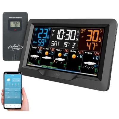 Afbeelding van infactory draadloos weerstation: internetweerstation, uv en weertrends, buitensensor, app (draadloos weerstation, weerstation voor broeikas, stations