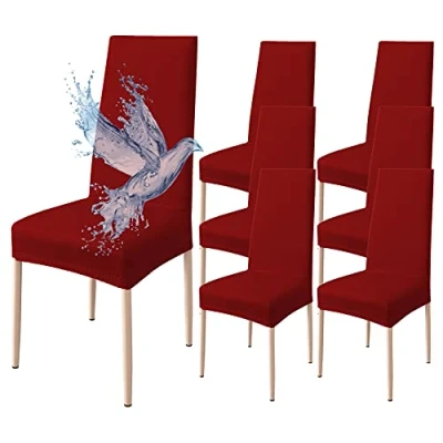 Afbeelding van Poligino stoelhoes, 6 stuks, waterdicht, stoelhoes eetkamer, rekbare universeel, eenvoudig aan te brengen, gemakkelijk reinigen (bordeauxrood, stuks)
