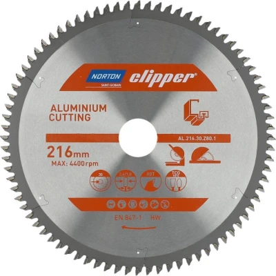 Afbeelding van Norton Clipper Aluminium Verstekzaagblad TCG Neg 216mm 80 tanden Voor Cirkelzagen en Afkortzagen