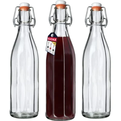 Afbeelding van KADAX Universele fles met beugelsluiting, dichte beugelfles, vintage glazen fles, drinkfles, likeurfles, sapfles, beugelsluitfles (750 ml, 3 stuks)