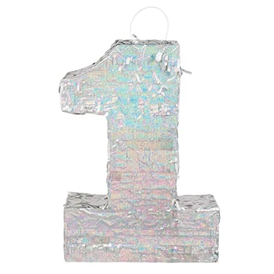 Afbeelding van Boland Piñata &#039;1&#039; holografisch Zilver 1 Verjaardag, Kinderfeestje, Themafeest