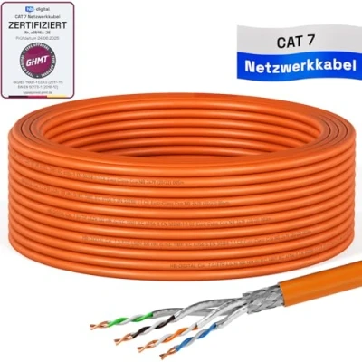 Afbeelding van HB DIGITAL 15m CAT.7 netwerkkabel LAN AWG 23 zuiver koper S/FTP PiMF LSZH halogeenvrij RoHS conform Ethernet installatiekabel PoE datakabel