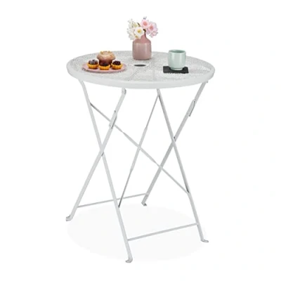 Afbeelding van Relaxdays balkontafel metaal inklapbare tuintafel witte bistrotafel ronde klaptafel