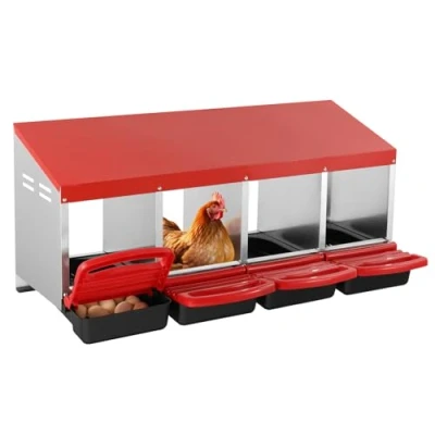 Image de VEVOR Pondoir à Poules 4 Compartiments Boîte en Métal avec Nichoirs Inclinés