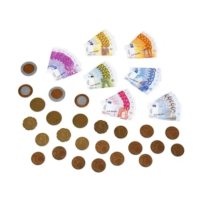 Afbeelding van Klein Toys euro speelgeld 25 munten van 1 cent tot 2 en 35 biljetten 5 500 meerkleurig