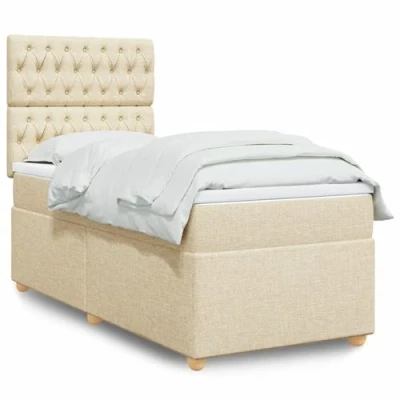 Image de vidaXL Sommier à lattes de lit et matelas Crème 90x190 cm Tissu