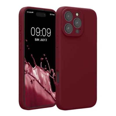 Afbeelding van kwmobile telefoonhoesje geschikt voor Apple iPhone 16 Pro Max TPU backcover met siliconen coating Smartphone case in rabarber rood