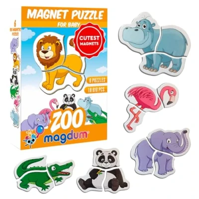 Afbeelding van magdum Magnetische puzzel voor kinderen, dierentuindieren, 6 grote dieren, magnetisch, koelkastmagneet, puzzel, baby, 3 jaar, magneet, jaar