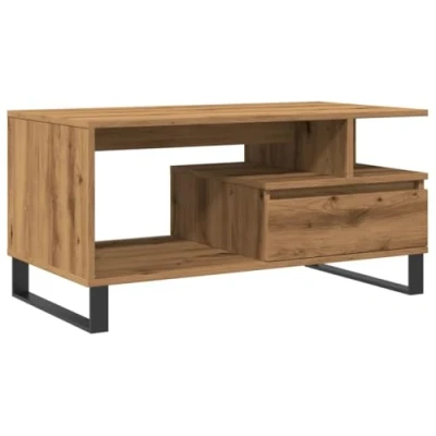 Afbeelding van Salontafel 90x49x45 cm bewerkt hout artisanaal eikenkleurig