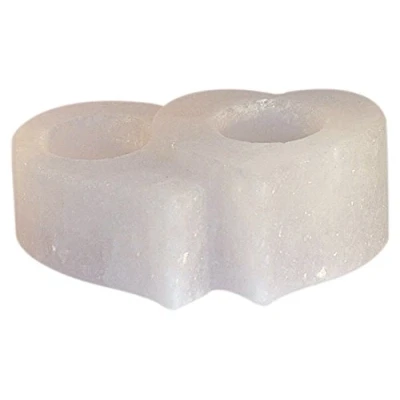 Afbeelding van Himalaya Zoutkristal Theelichthouder dubbel hart Wit 46321 15.5x6cm
