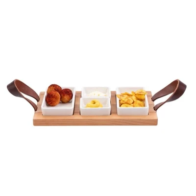 Afbeelding van Bowls &amp; Dishes Serveerplank / Tapasplank Streetfood 3 vaks Wit Medium