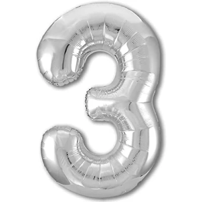 Afbeelding van ballon 3e verjaardag nummer 3 zilver metalen XXL reuzen 100 cm decoratie lucht of helium