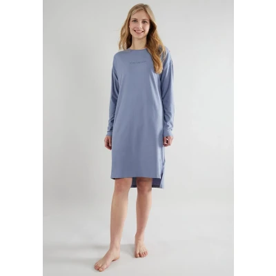 Afbeelding van TOM TAILOR Charlotte Dames Nachthemd lange mouwen 100% katoen Blauw