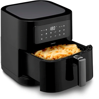 Afbeelding van Medion E40 Airfryer XL Heteluchtfriteuse XXL Frituurmand 5,3 liter Hetelucht Oven 2.150 Watt 9 automatische programma&#039;s Bakfunctie LED display Zwart