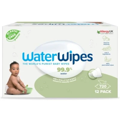 Afbeelding van WaterWipes Getextureerde doekjes zonder plastic, 720 stuks (12 verpakkingen), voor baby&#039;s en peuters, 99,9% op waterbasis, ongeparfumeerd de gevoelige huid