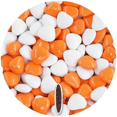 Afbeelding van EinsSein 1kg Bruiloft dragees met chocolade hart Mix medium wit oranje glanzende doop communie amandelen vieren en ontvangen feest goedkope kleur bomb tag zie mijn dozen