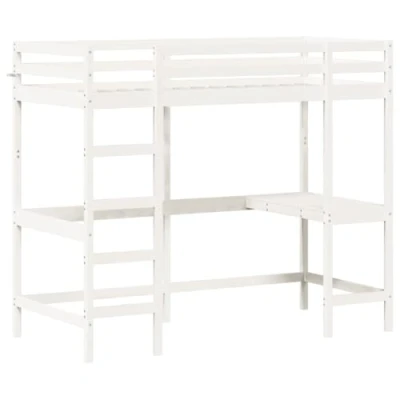 Image de vidaXL Lit superposé avec bureau blanc 90x200 cm bois de pin massif