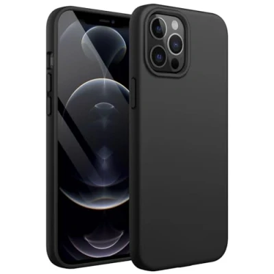 Afbeelding van JETech Siliconen beschermhoes voor iPhone 12 Pro Max 6,7 inch, rondom bescherming, zijdezacht gevoel, schokbestendig etui, zachte binnenvoering van microvezel (zwart)
