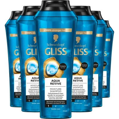 Afbeelding van Schwarzkopf Gliss Aqua Revive Shampoo Haarverzorging Voordeelverpakking 6x 250 ml
