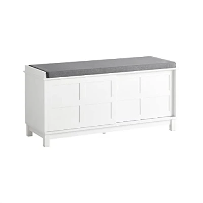 Afbeelding van SoBuy FSR86 W Opbergbank met gevoerd kussen, lage meubel, entree, commode 2 schuifdeuren, 114 x 40 53 cm,