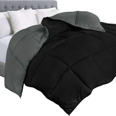 Afbeelding van Utopia Bedding Alternatief donsdekbed voor alle seizoenen, vierkant genaaid microvezel dekbed, 3D holle siliconen tweepersoonsbed, zwart/grijs