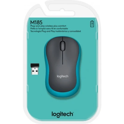 Afbeelding van Logitech Mouse M185, draadloos, blauw optisch, 1000 dpi, 3 knoppen, retail